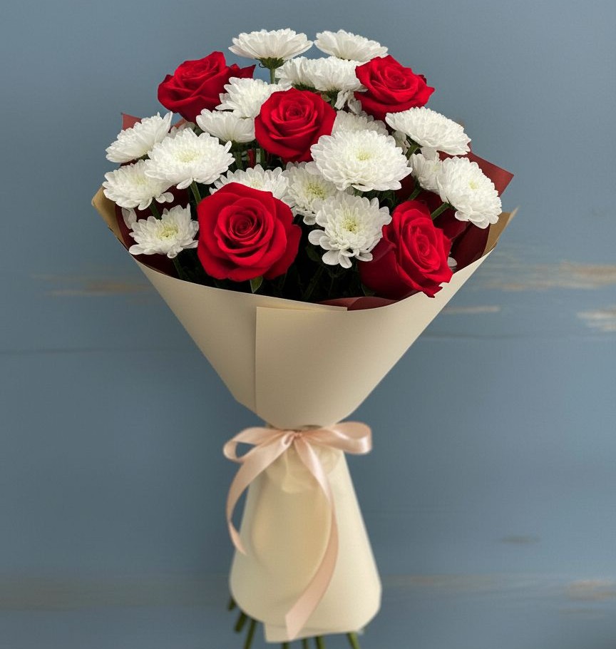 Букет цветов из: Розы и Хризантемы в Красный Яр Самарская область