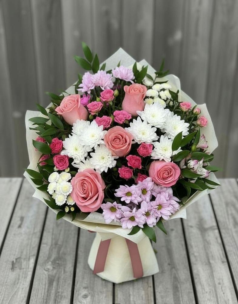 Букет цветов из: Альстромерии, Гвоздики, Розы и Хризантемы в Красный Яр Самарская область