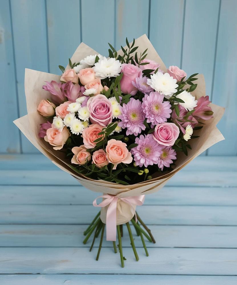 Букет цветов из: Хризантемы, Розы и Альстромерии в Красный Яр Самарская область