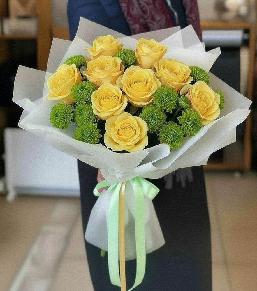 Букет цветов из: Хризантемы и Розы в Красный Яр Самарская область