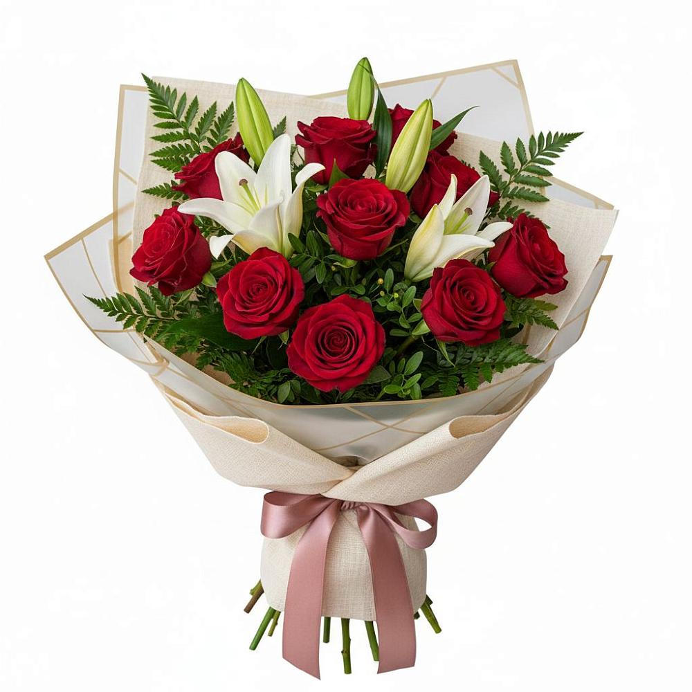 Букет цветов из: Лилии и Розы в Красный Яр Самарская область