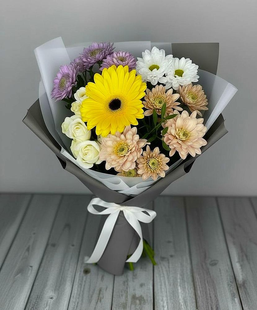 Букет цветов из: Розы, Герберы и Хризантемы в Красный Яр Самарская область