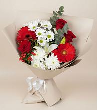 Букет цветов из:  Розы, Хризантемы, Герберы и Лилии в Красный Яр Самарская область