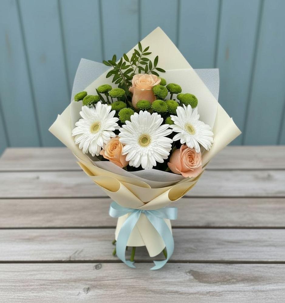 Букет цветов из: Герберы, Розы и Хризантемы в Красный Яр Самарская область