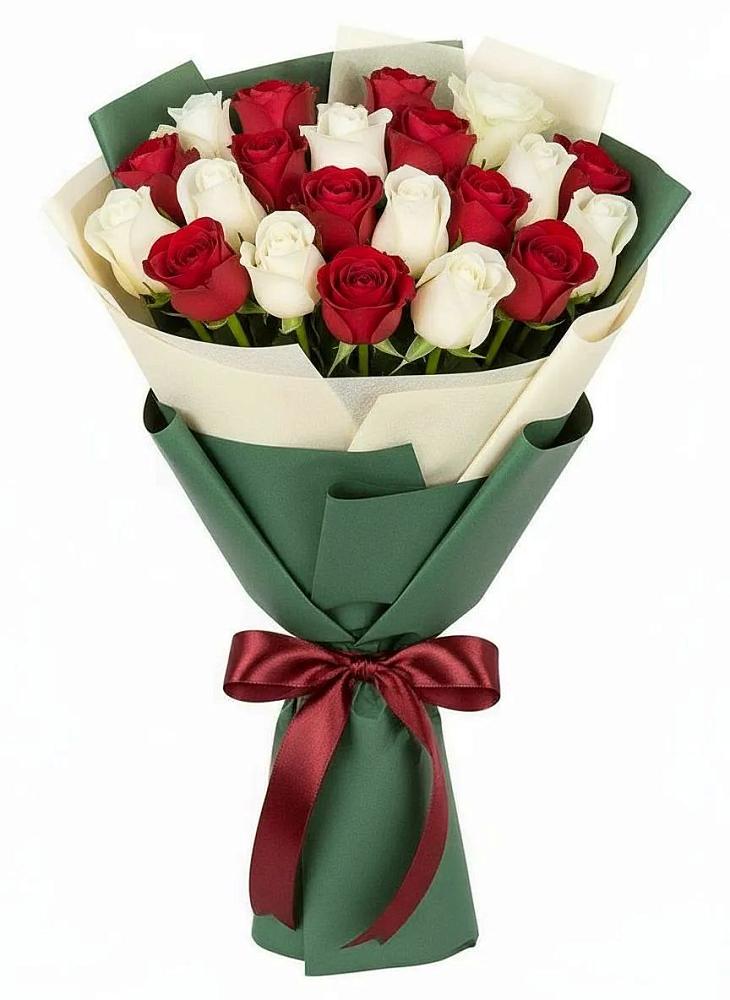 Букет Микс из красных и белых роз в Красный Яр Самарская область