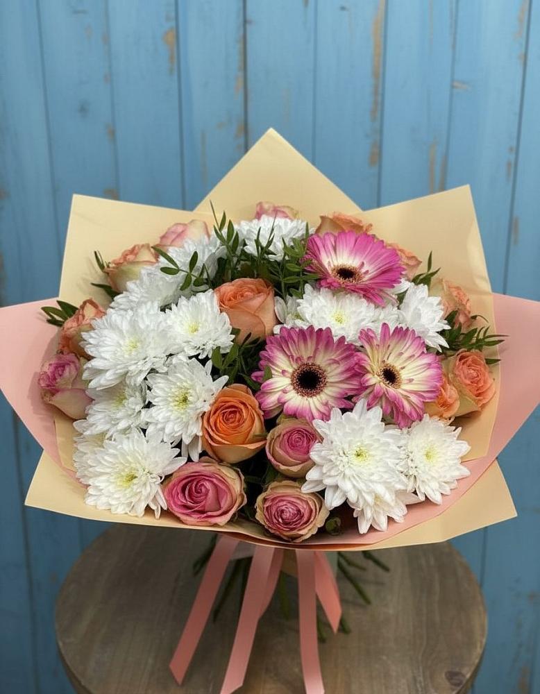 Букет цветов из: Розы, Герберы и Хризантемы в Красный Яр Самарская область