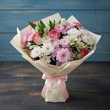 Букет цветов из:  Хризантемы, Альстромерии и Розы в Красный Яр Самарская область