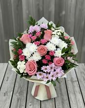 Букет цветов из:  Альстромерии, Гвоздики, Розы и Хризантемы в Красный Яр Самарская область