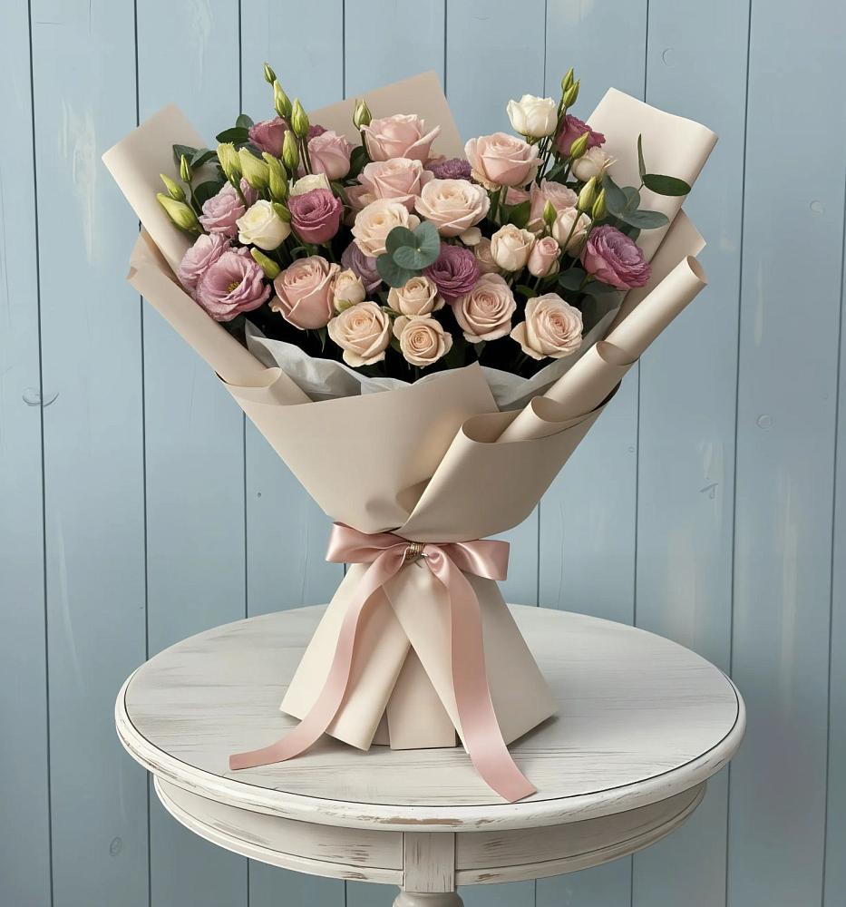 Букет цветов из: Розы и Лизиантусы в Красный Яр Самарская область