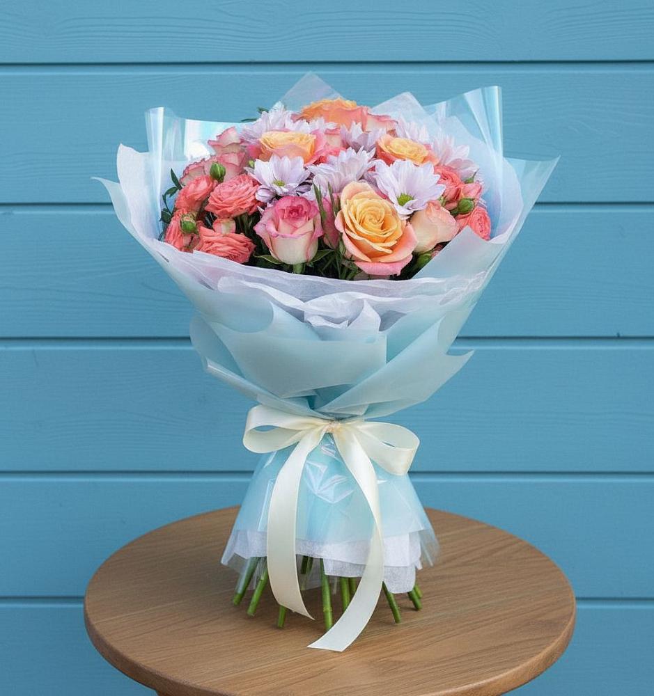 Букет цветов из: Хризантемы и Розы в Красный Яр Самарская область