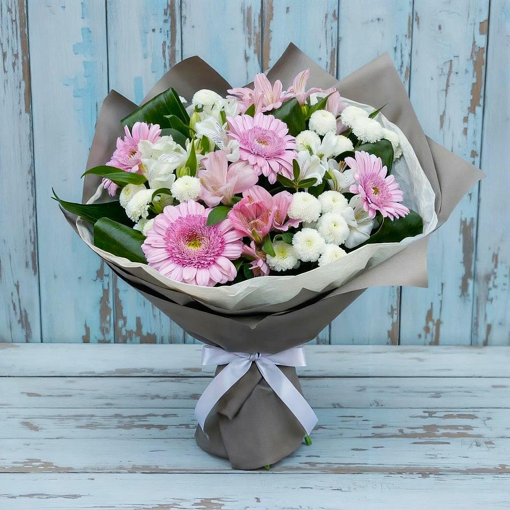 Букет цветов из: Герберы, Альстромерии и Хризантемы в Красный Яр Самарская область