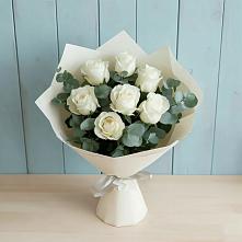 Букет Белые розы в Эвкалипте в Красный Яр Самарская область