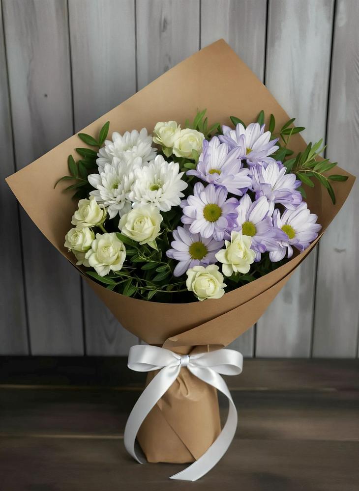 Букет цветов из: Хризантемы и Розы в Красный Яр Самарская область